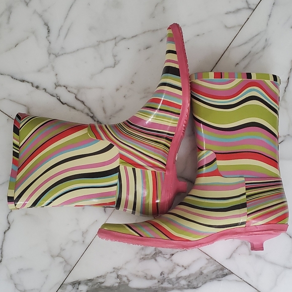 PAUL SMITH- size 10/40 -rubber rain boots -Stripe Kitten Heel-multicolor - Picture 8 of 16